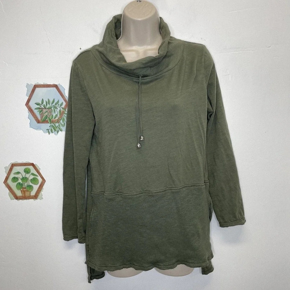 Neon Buddha Cowl Neck Tunic Sage Green Women’s XS Kangaroo Pocket Cotton - Picture 7 of 7